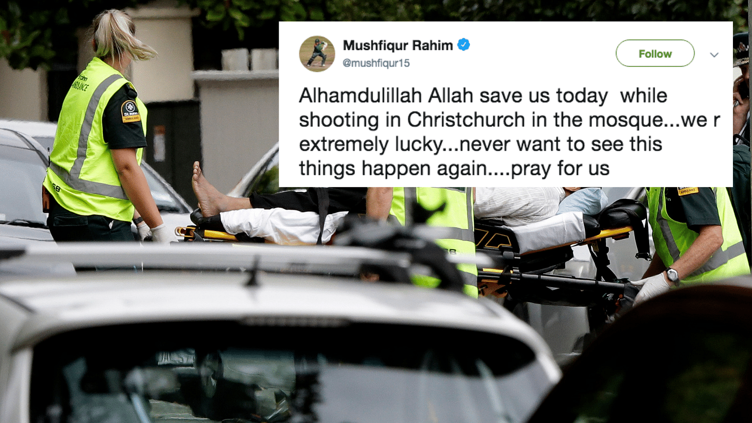 Members of the Bangladesh cricket team have described on social media their narrow escape from a mass shooting at a Christchurch mosque.