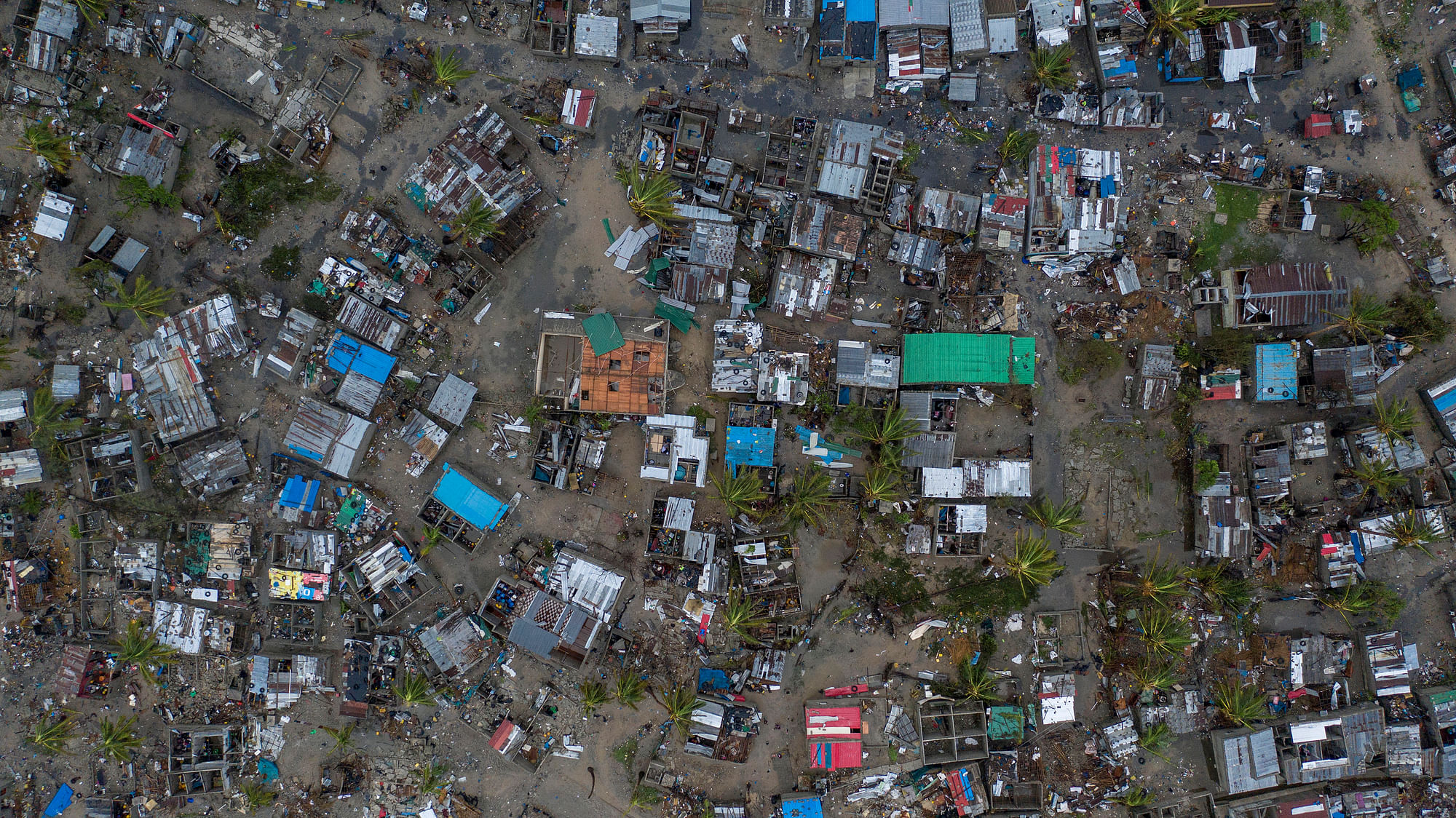 Seen from a drone Praia Nova Village, one of the most affected neighbourhoods in Beira, razed by the passing cyclone, in the coastal city of Beira, Mozambique, Sunday 17 March, 2019. Families are returning to the vulnerable shanty town following cyclone high winds and rain. More than 1,000 people are feared dead in Mozambique four days after a cyclone slammed into the southern African country.