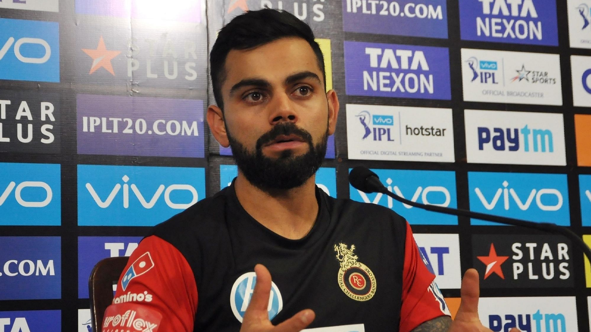 File picture of India and Royal Challengers Bangalore captain Virat Kohli addressing a press conference during IPL 2018.
