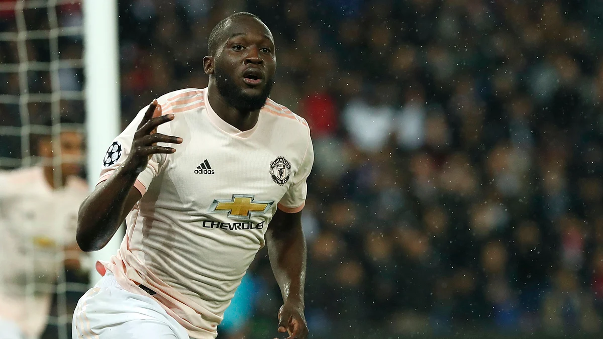 Manchester United’s Romelu Lukaku celebrates after scoring his side’s opening goal during the Champions League round of 16, second leg,match against Paris Saint Germain in Paris on Wednesday, March. 6.