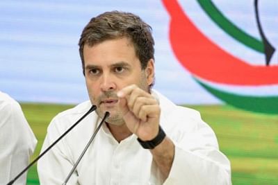 New Delhi: Congress President Rahul Gandhi accompanied by party leaders Randeep Surjewala and K. C. Venugopal addresses a press conference, in New Delhi, on March 25, 2019. (Photo: IANS)