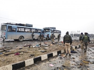 The site on on the Srinagar-Jammu highway where 40 Central Reserve Police Force (CRPF) troopers were killed in a suicide attack by militants in Jammu and Kashmir