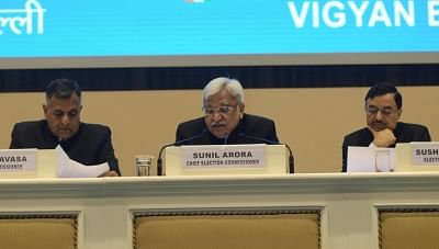 New Delhi: Chief Election Commissioner Sunil Arora accompanied by Election commissioners Ashok Lavasa and Sushil Chandra, addresses a press conference to announce the 2019 Lok Sabha election schedule, at Vigyan Bhavan in New Delhi, on March 10, 2019. (Photo: IANS)