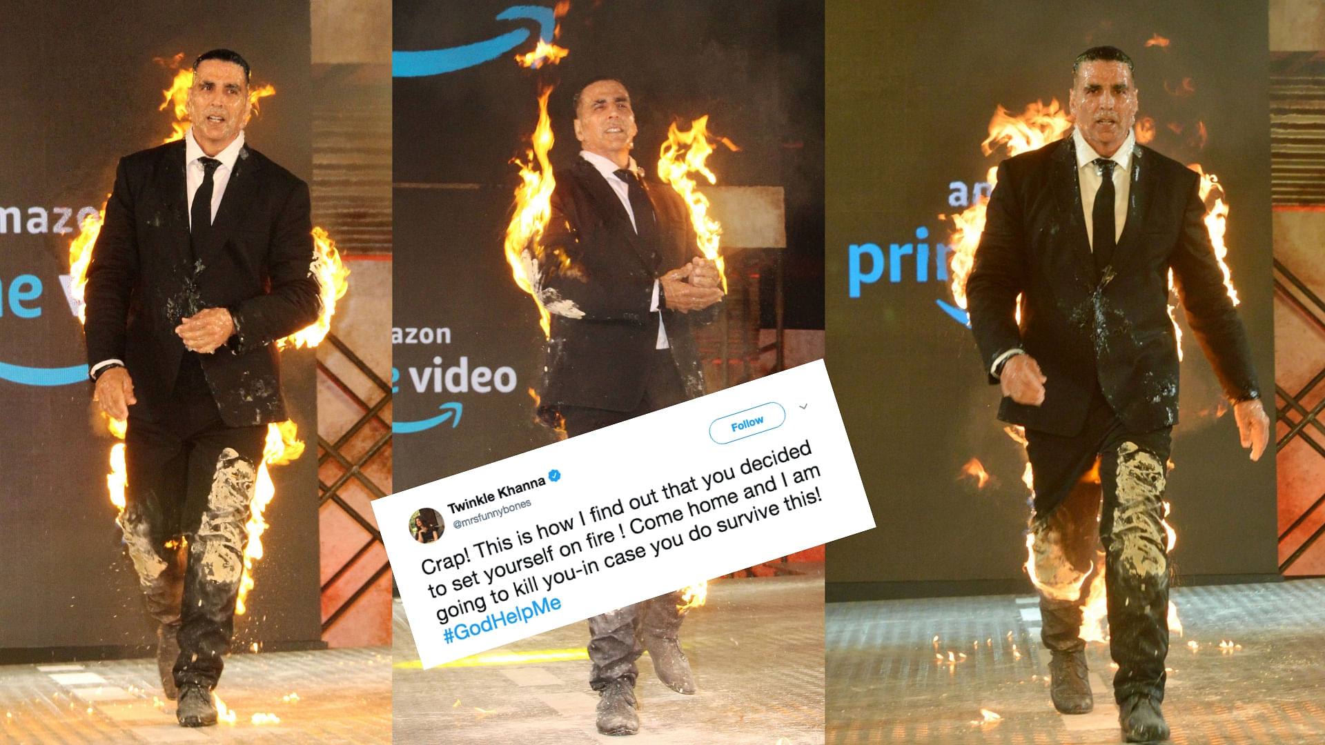Akshay Kumar ‘fire stunt’ at the announcement of an Amazon Prime Video project.