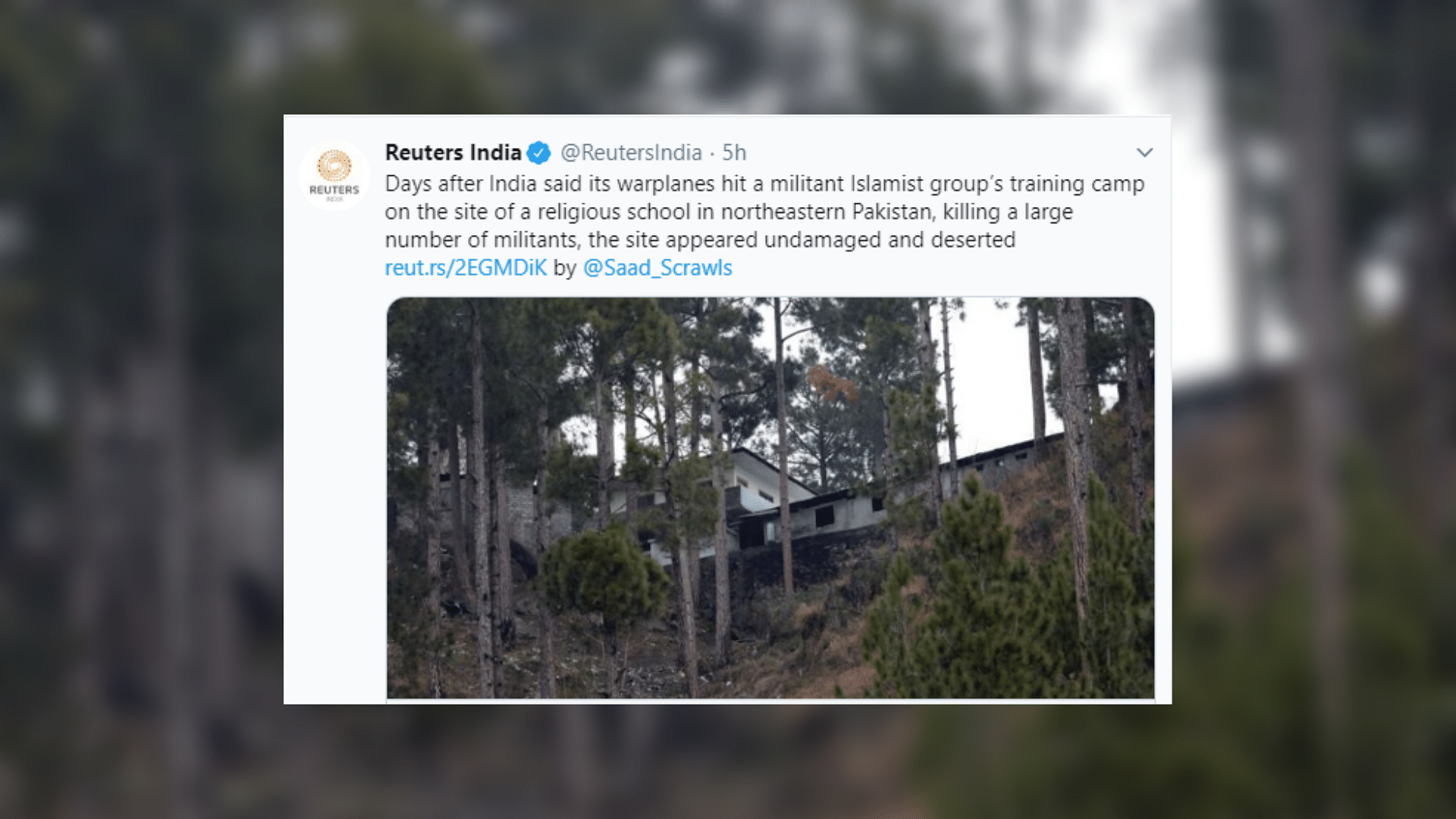 A Reuters team saw the madrasa near Balakot that India claims to have bombed, from 100 metres away, states a new report by the news agency.