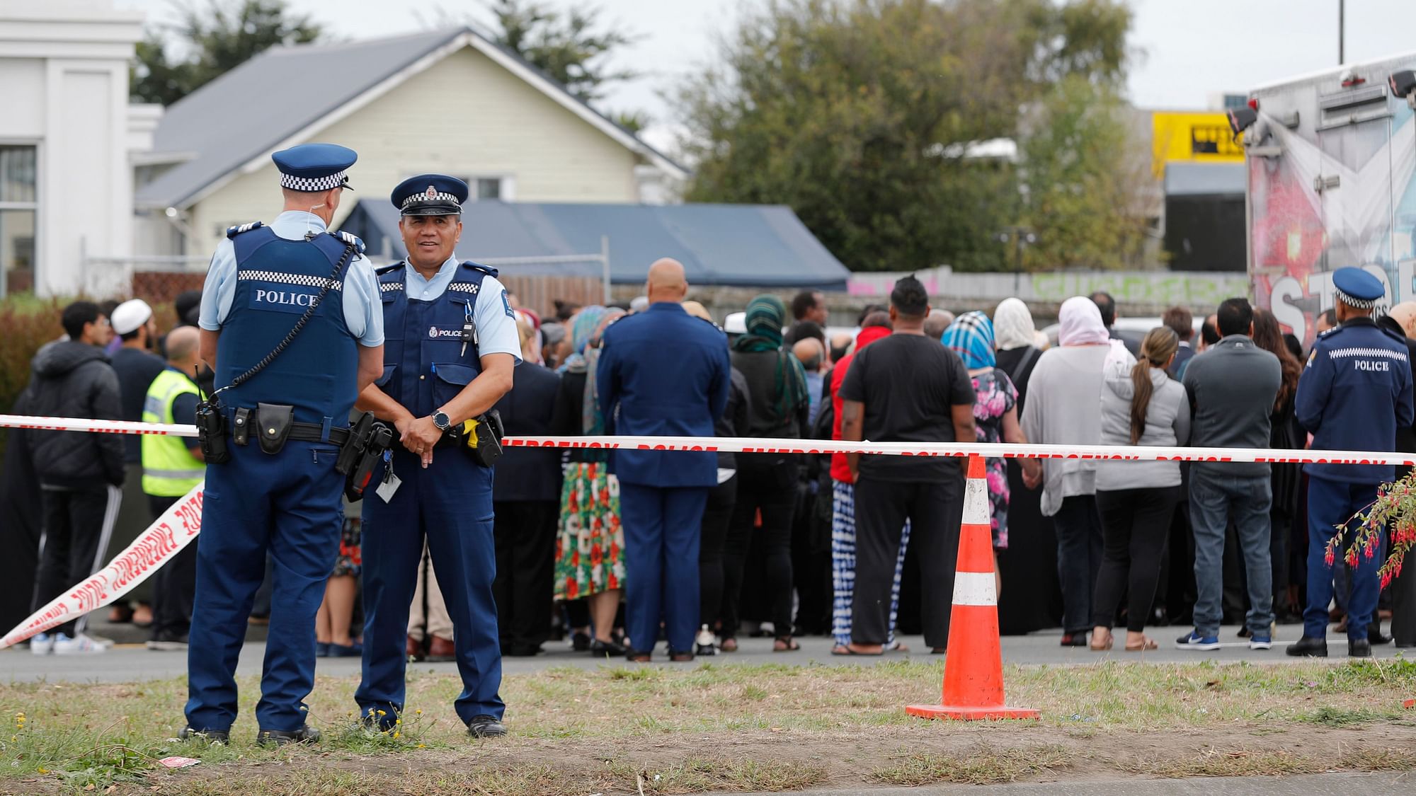  People perform a special blessing ceremony on the site of 15 March’s shooting outside the Linwood mosque in Christchurch. Social media giants have been working in close contact to deal with the range of terrorists and violent extremists operating online.