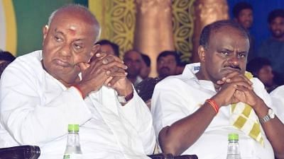 Mysuru: JD(S) Supremo HD Deve Gowda and Karnataka CM HD Kumaraswamy.&nbsp;