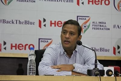New Delhi: All India Football Federation (AIFF) General Secretary Kushal Das addresses a press conference in New Delhi on July 2, 2018. (Photo: IANS)