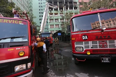 New Delhi: Fire engines parked outside Pandit Deendayal Antyodaya Bhawan, formerly known as Paryavaran Bhawan where a fire broke out killing a CISF trooper and gutting important government documents, at the CGO Complex, in New Delhi, on March 6, 2019. The fire damaged many rooms of the Disability Division of the Ministry of Social Justice and Empowerment.