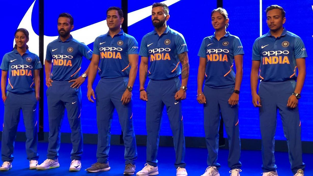 Virat Kohli &amp; MS Dhoni unveiled the new jersey on Friday in Hyderabad which Team India will don at the 2019 ICC World Cup.