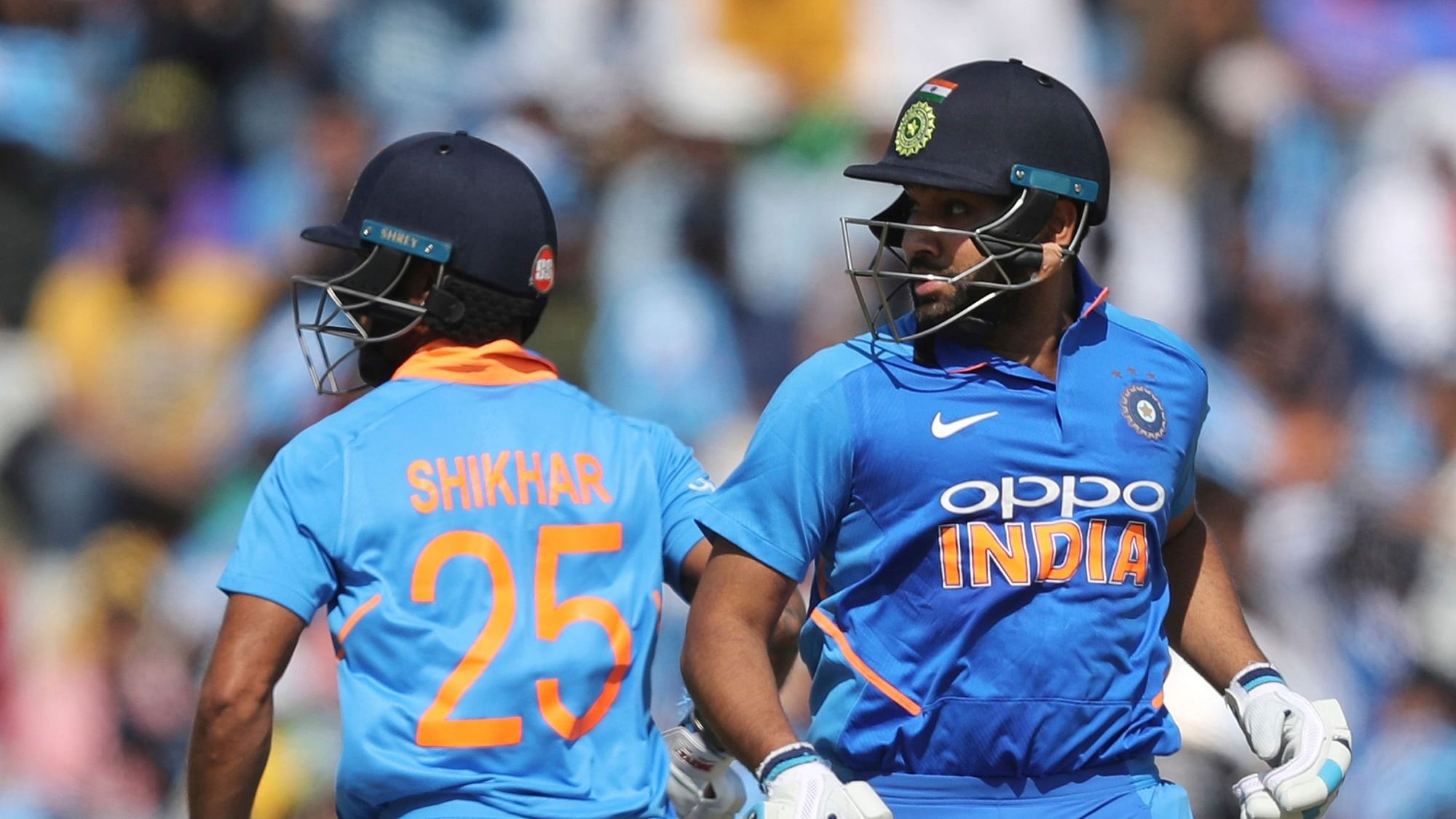 Shikhar Dhawan and Rohit Sharma in action during the fourth ODI between India and Australia at Mohali.