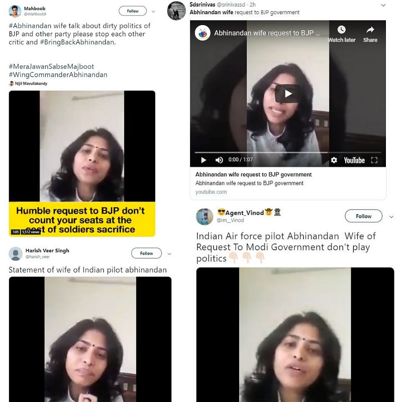 Video of a woman is doing rounds on the internet, falsely claiming to be  Wing Commander Abhinandan’s Wife.