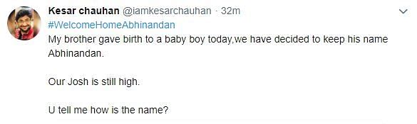 Many Twitter users put up tweets claiming the birth of a ‘baby boy’ in their family, whom they named Abhinandan.