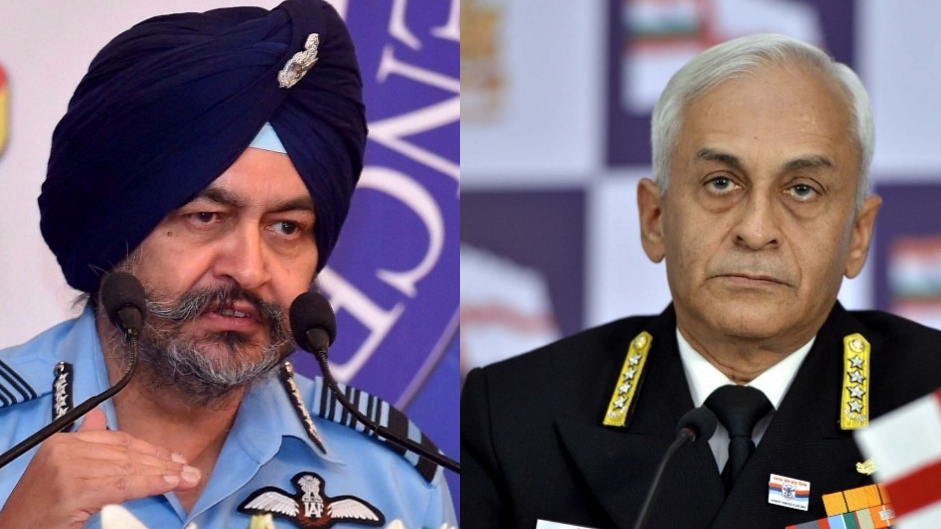 File image of Air Marshal BS Dhanoa (left) and chief of Naval staff Admiral Sunil Lanba.