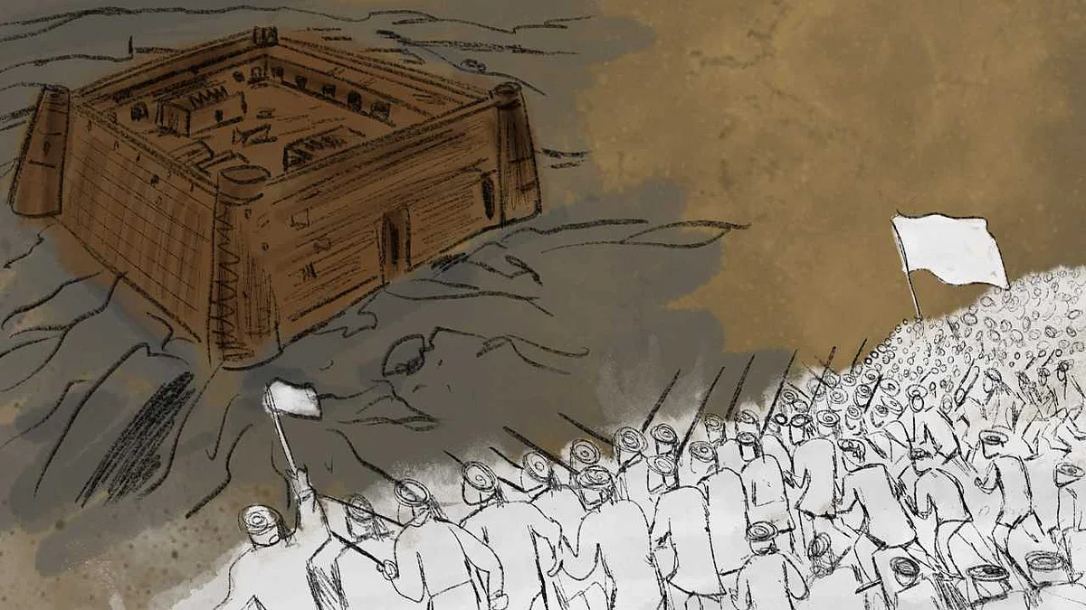 Around 9 in the morning, 10,000 Afghani tribesmen marched towards the post.
