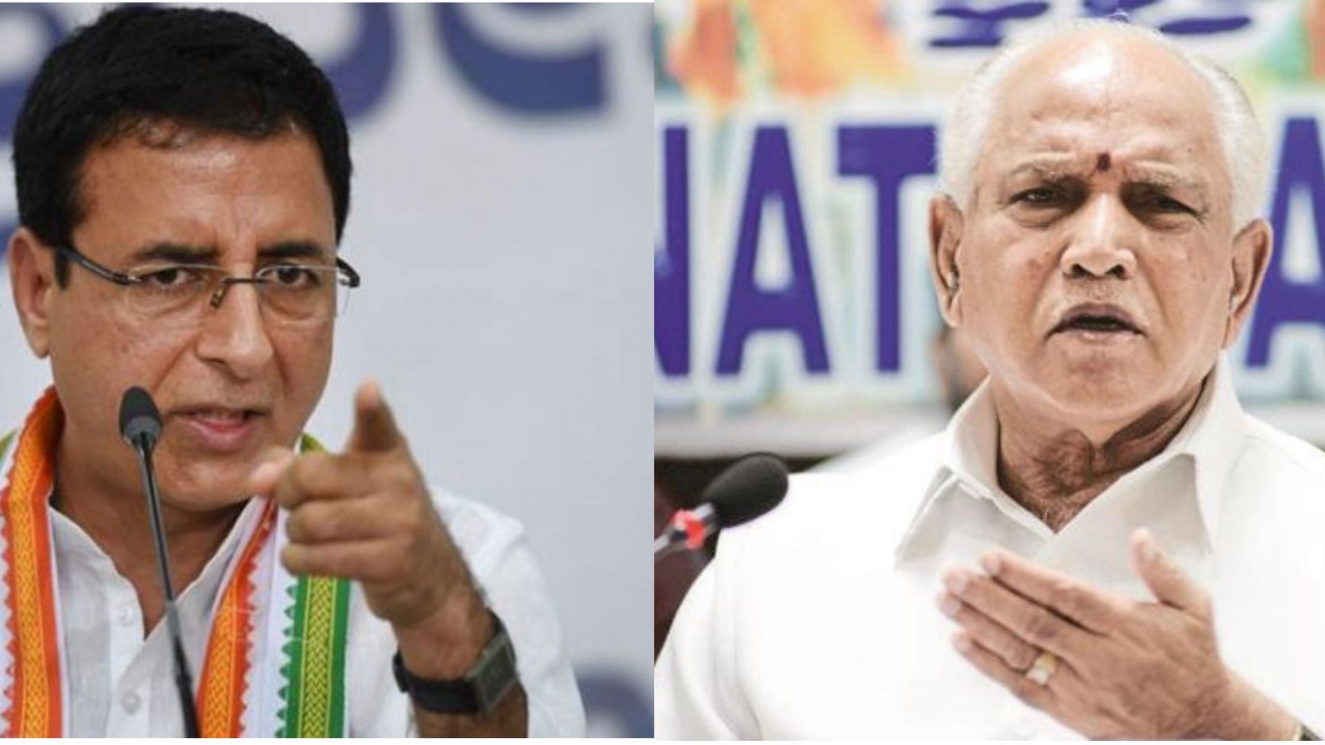 Congress leader Randeep Surjewala (left); BJP senior leader BS Yeddyurappa.