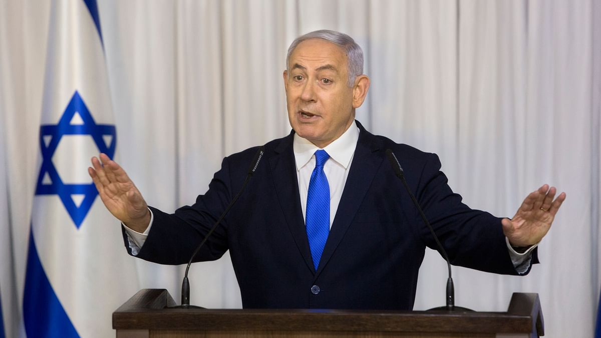 Israeli Prime Minister Benjamin Netanyahu delivers a statement in Ramat Gan, Israel.