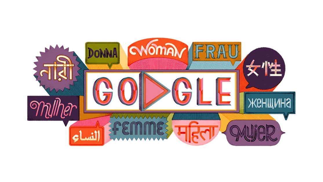 The Google doodle showcases inspirational quotes across various languages by thirteen international women achievers from both past and present. 