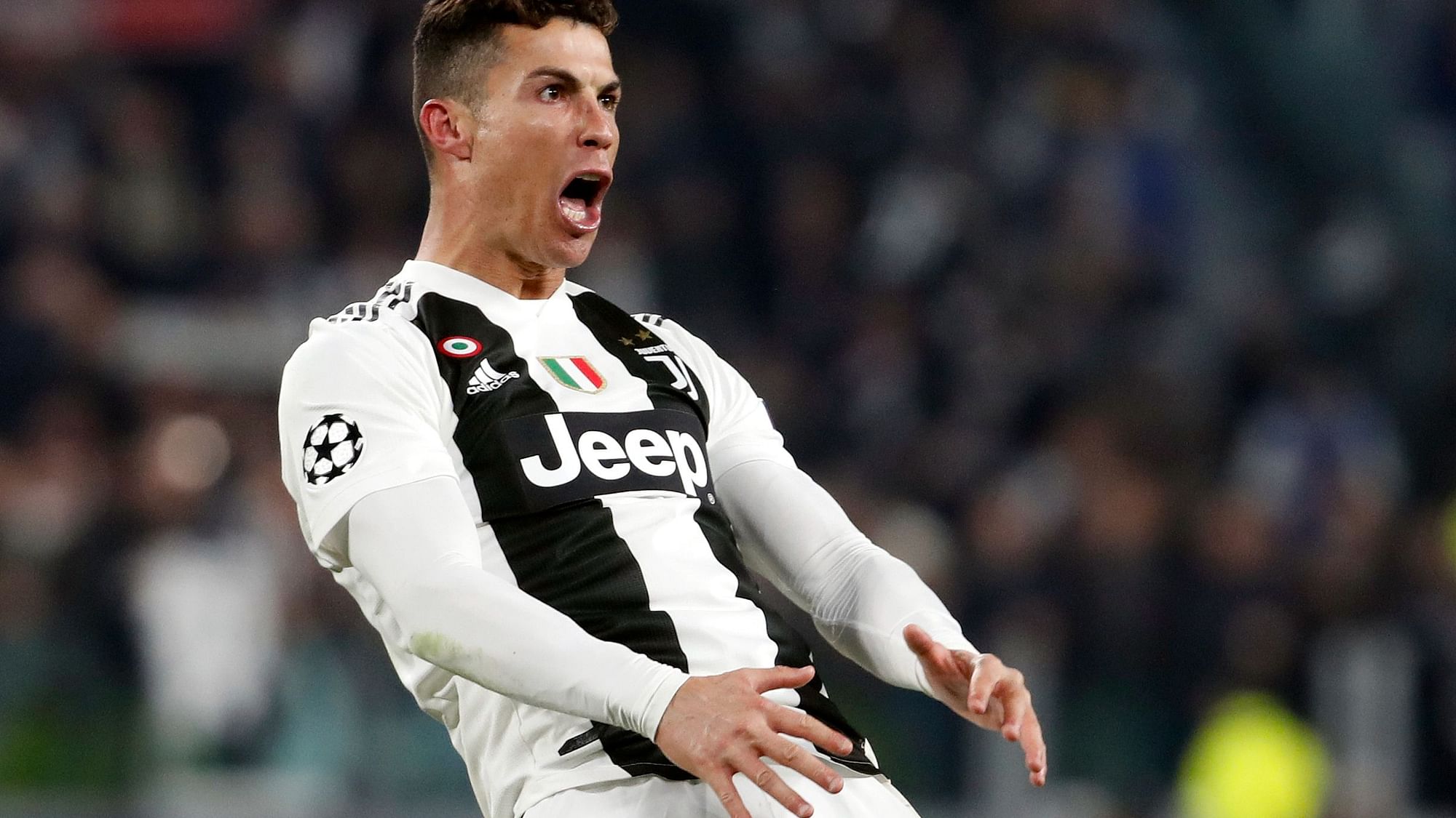 Cristiano Ronaldo celebrates after scoring Juventus’ third goal during the Champions League round of 16 match against Atletico Madrid.