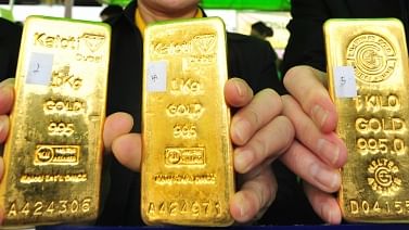 File photo of gold bullions.&nbsp;