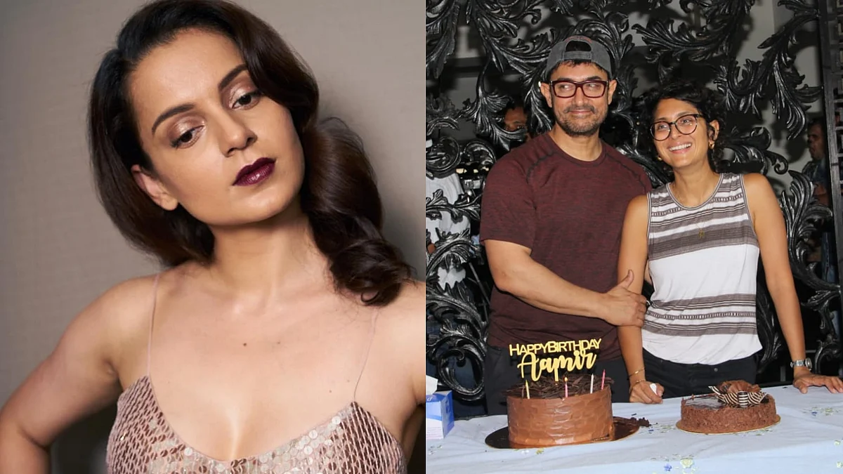 Kangana Ranaut, and Aamir Khan and Kiran Rao at the media event.