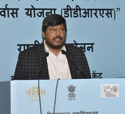 New Delhi: Union MoS Social Justice and Empowerment Ramdas Athawale addresses at the inauguration of the national conference on Deendayal Disabled Rehabilitation Schemes (DDRS), in New Delhi, on March 1, 2019. (Photo: IANS/PIB)