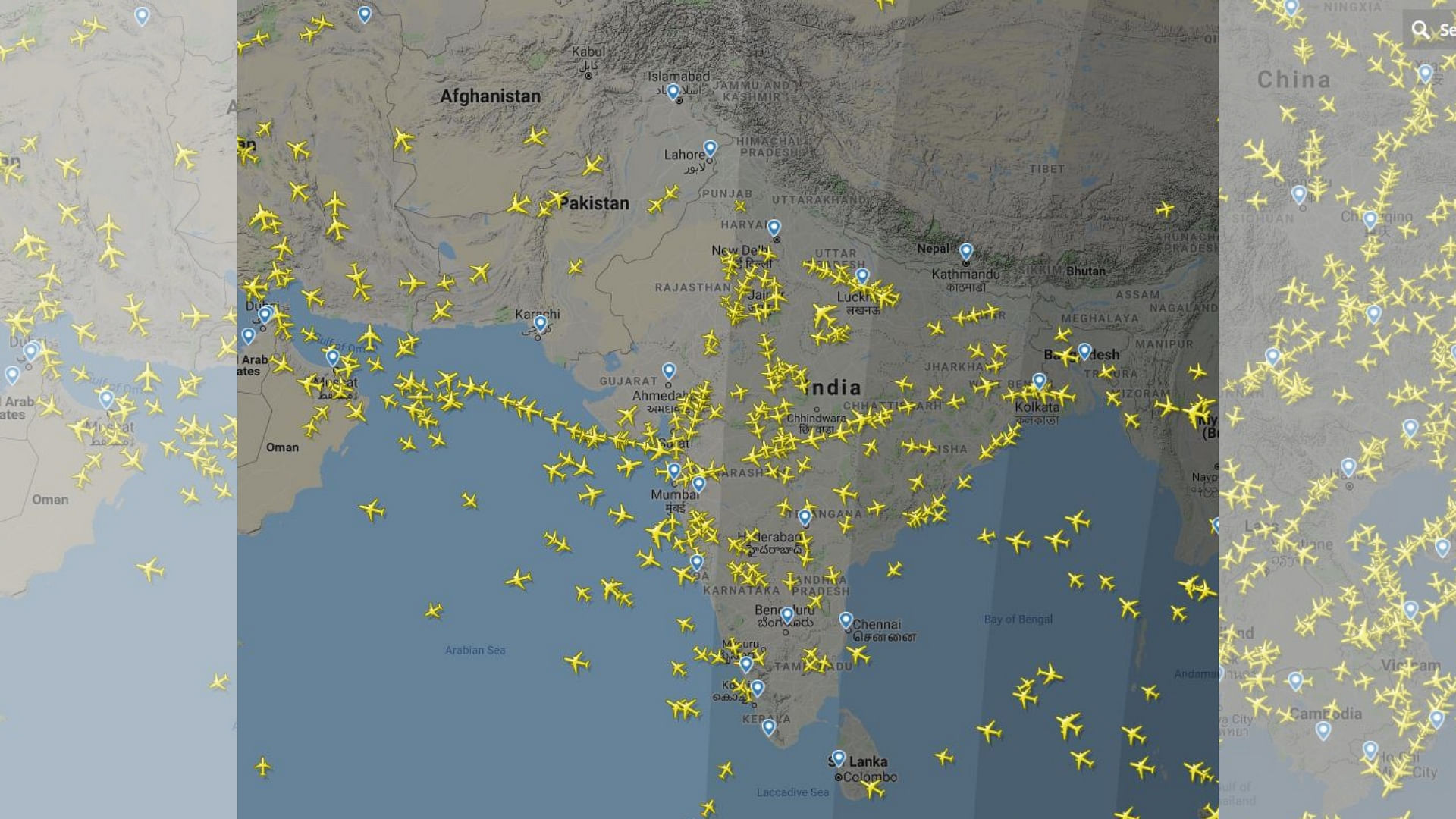 Visuals of south-Asian airspace on Wednesday, 27 March.&nbsp;