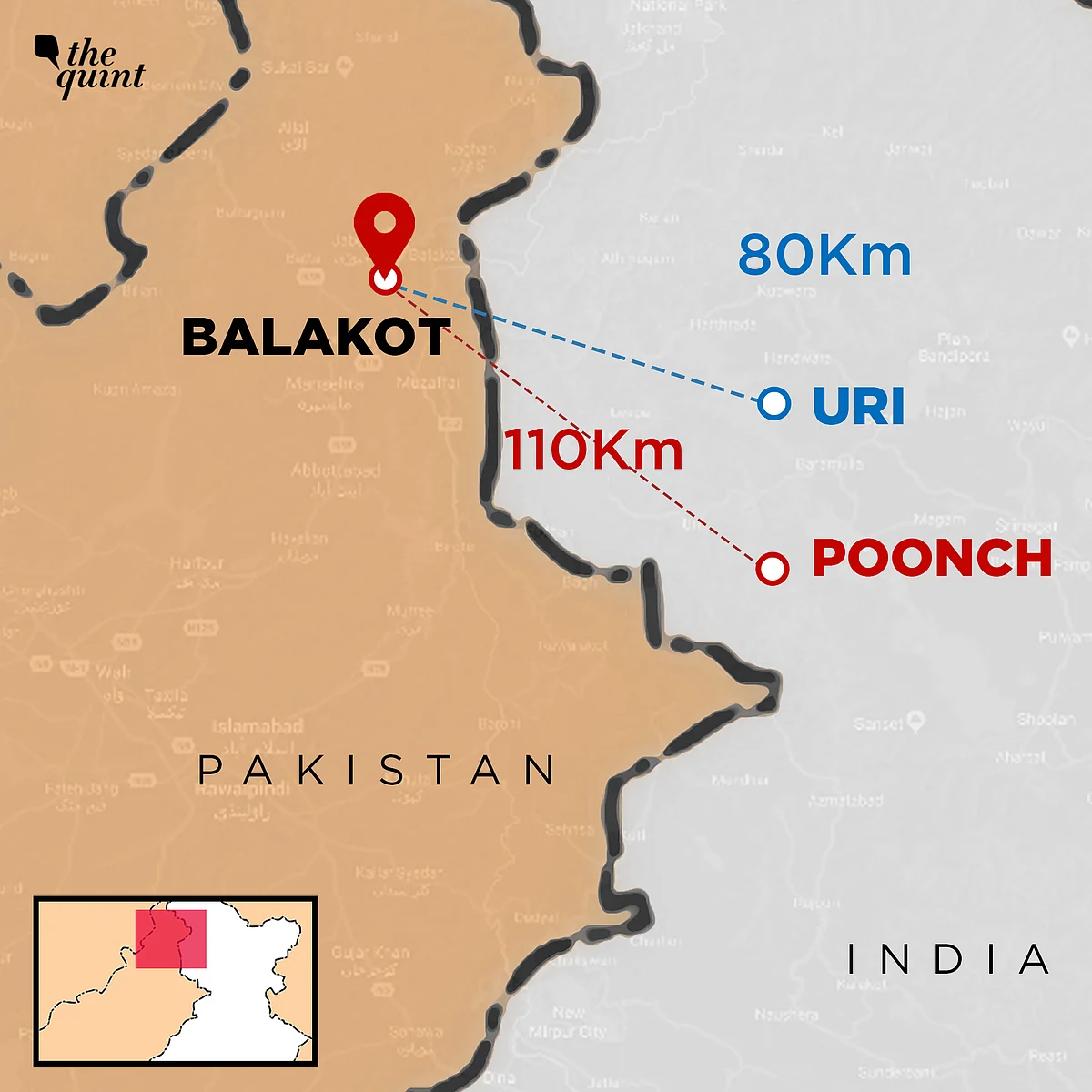 Line of sight distance or crow’s flight distance between Uri (India) and Balakot (Pakistan).
