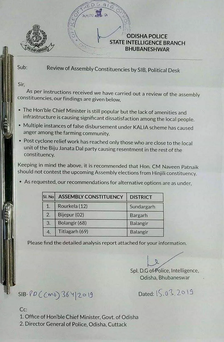 Report Suggesting Alternate Constituencies for CM Patnaik Is Fake