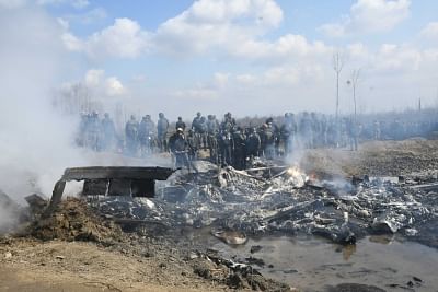 Budgam: Debris of an IAF aircraft that crashed in Budgam district of Jammu and Kashmir on Feb 27, 2019. (Photo: IANS)