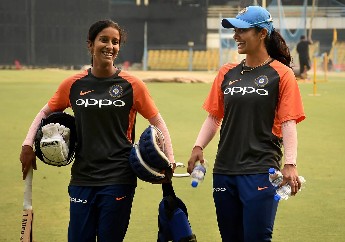 Indian cricketer Jemimah Rodrigues with Harleen Deol ahead of their second T20I against England.