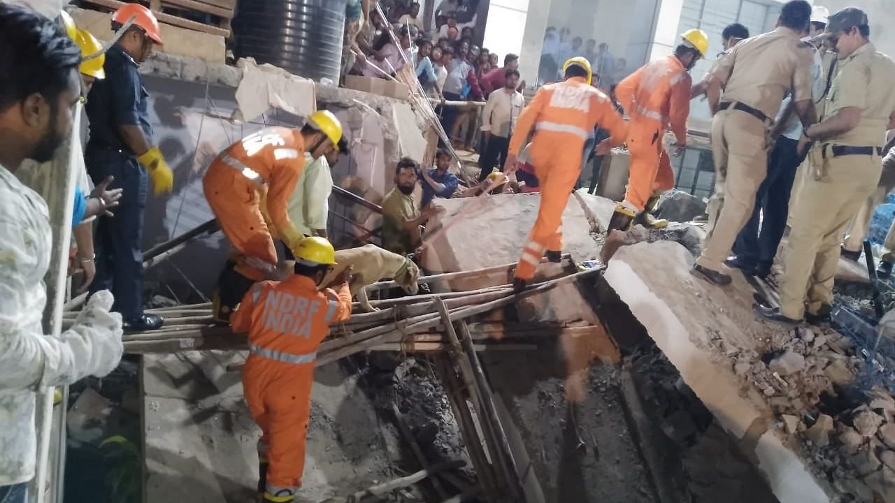 Rescue operations underway at the collapse site in Dharwad.