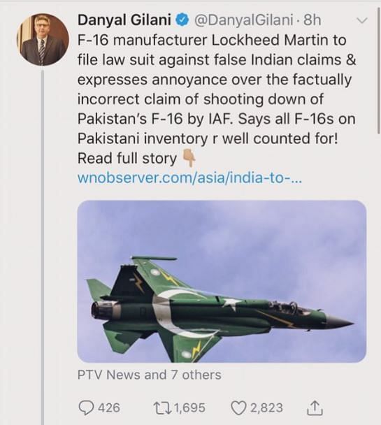 Lockheed Martin called out Gilani’s tweet as false, saying that the company did not make this  statement.