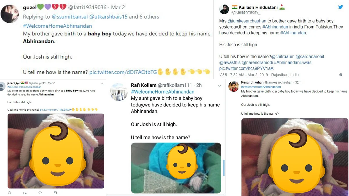 Similar tweets about ‘baby boy’ Abhinandan put up by various Twitter users.