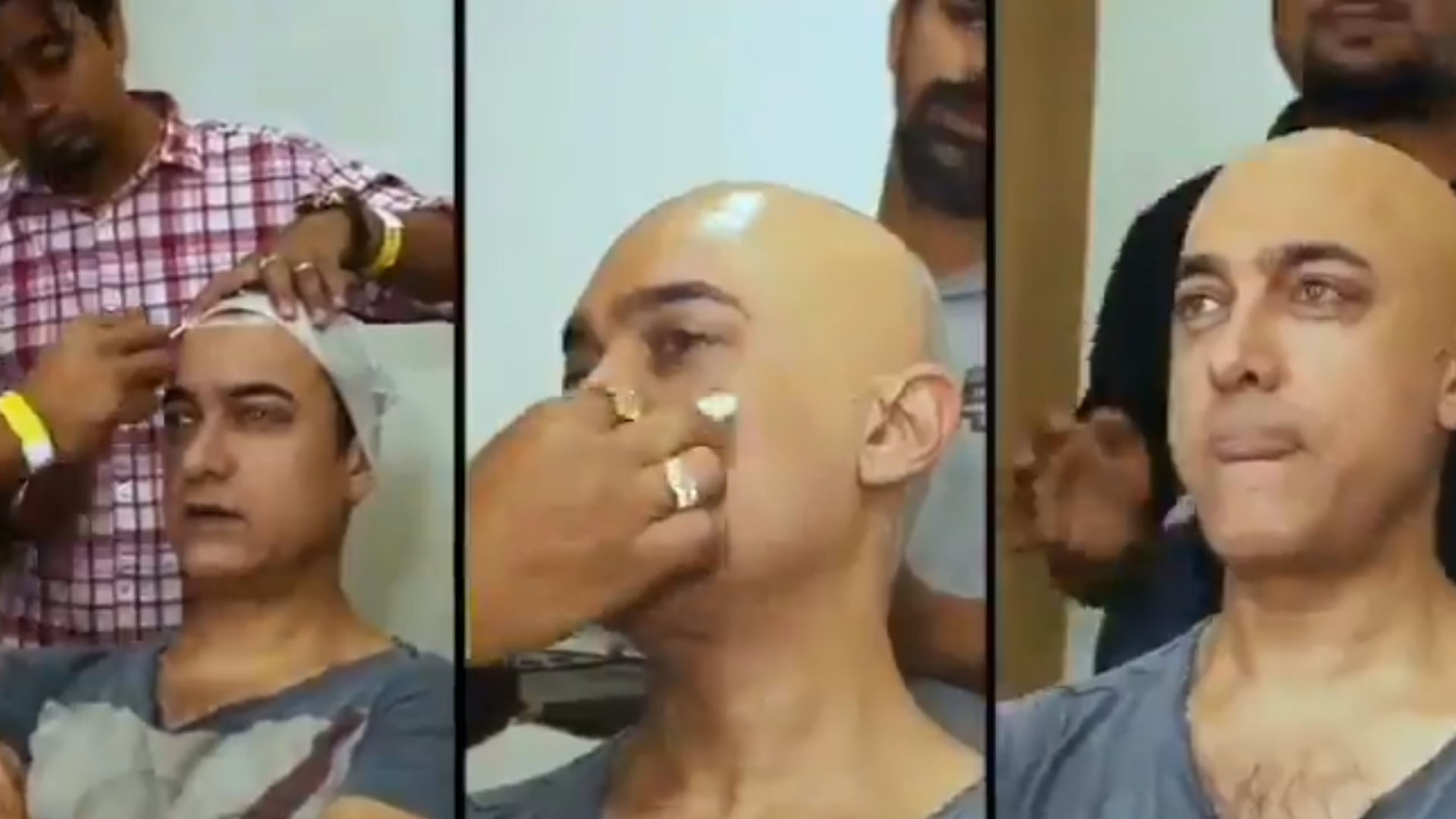 Aamir Khan prepping for the look.