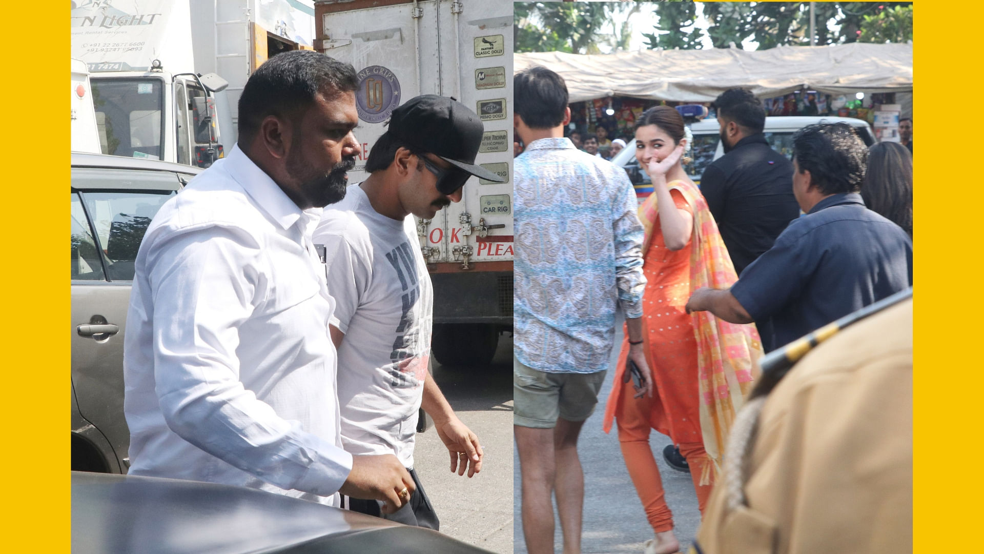 Ranveer Singh and Alia Bhatt on location in Bandra, Mumbai.