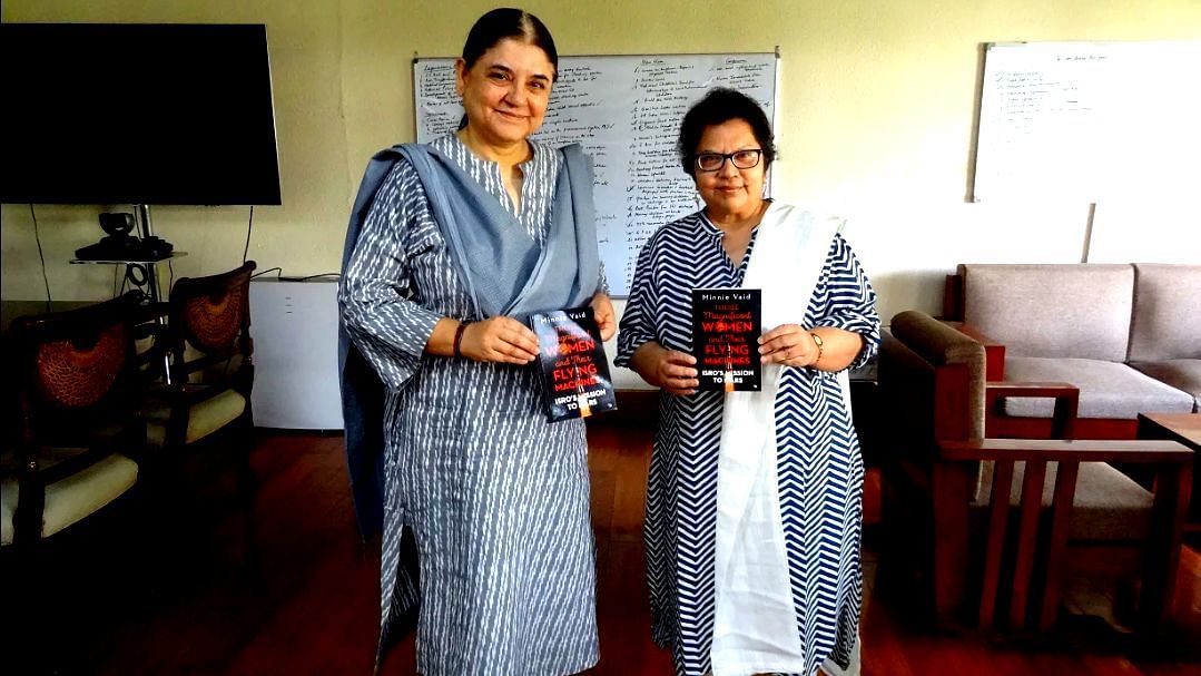 Minnie Vaid with minister for Women &amp; Child Development Maneka Gandhi.