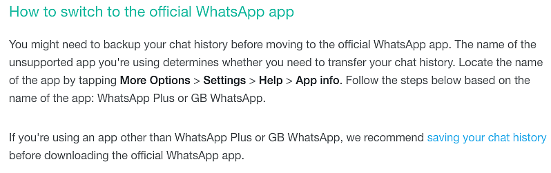 How to switch to official WhatsApp.