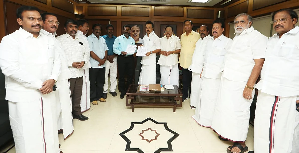 VCK’s Thirumavalavan signs seat-sharing pact with DMK’s MK Stalin.