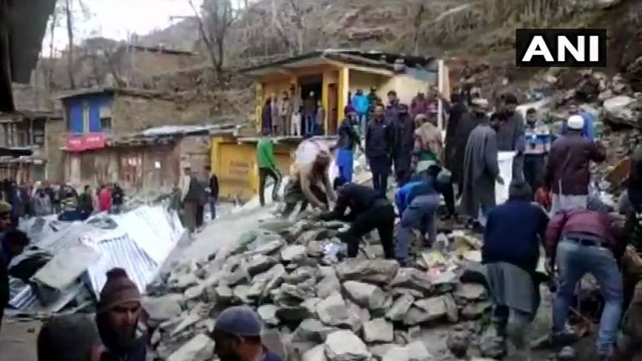 A massive landslide buried nearly three dozen shops in a rural market in Jammu and Kashmir’s Doda district.