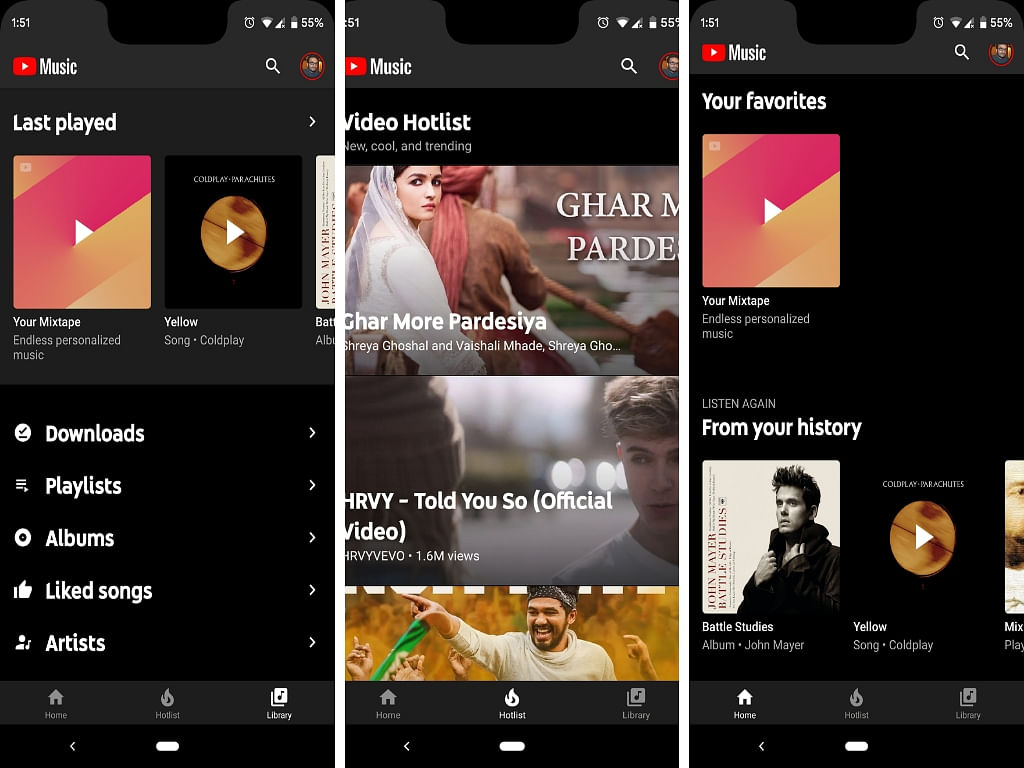 YouTube Music black color interface.