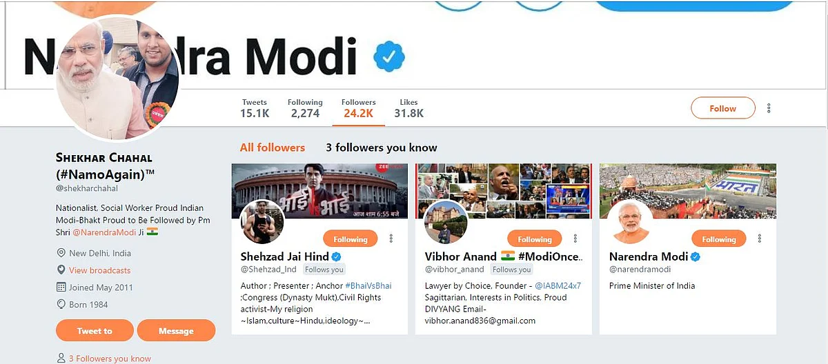 Screengrab showing PM Modi follows Chahal