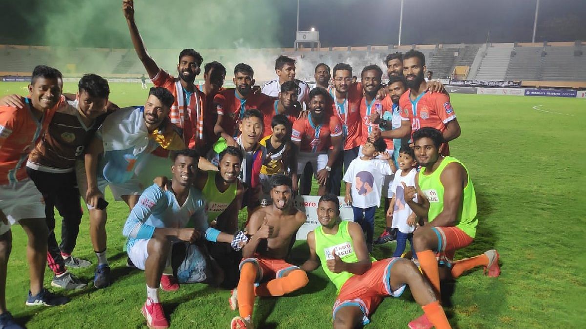 Chennai City FC players celebrate after clinching their maiden I-League title&nbsp;