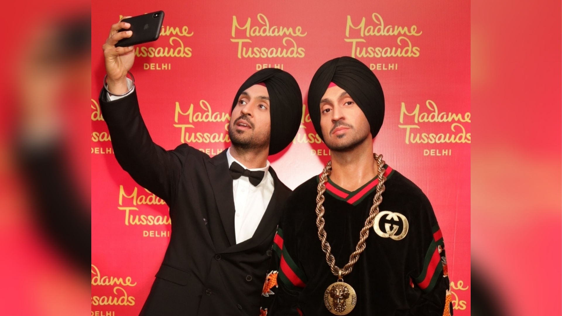 Diljit Dosanjh takes a selfie with his wax figure at Madame Tussauds in Delhi.