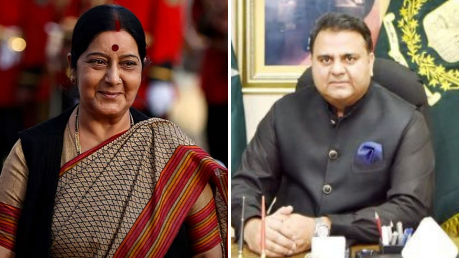 EAM Sushma Swaraj and Pakistan’s Information Minister Fawad Chaudhry.