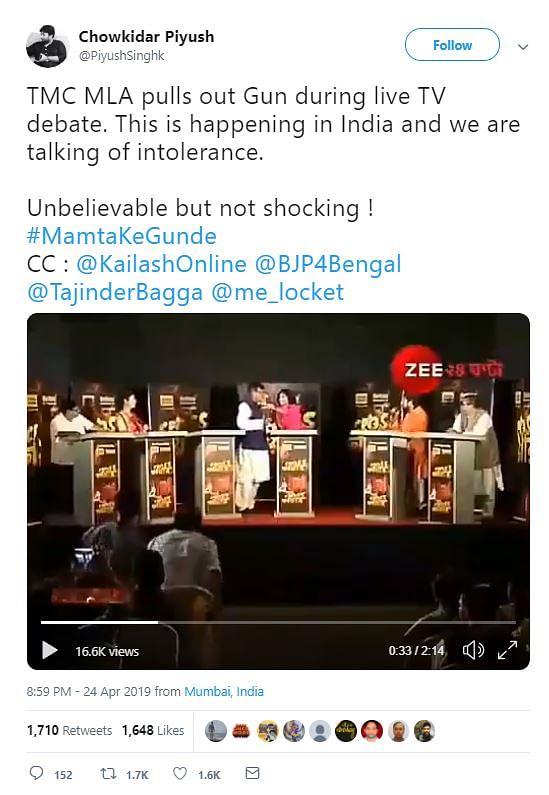 A viral tweet falsely claimed that a TMC MLA pulled out a gun during a live TV debate.