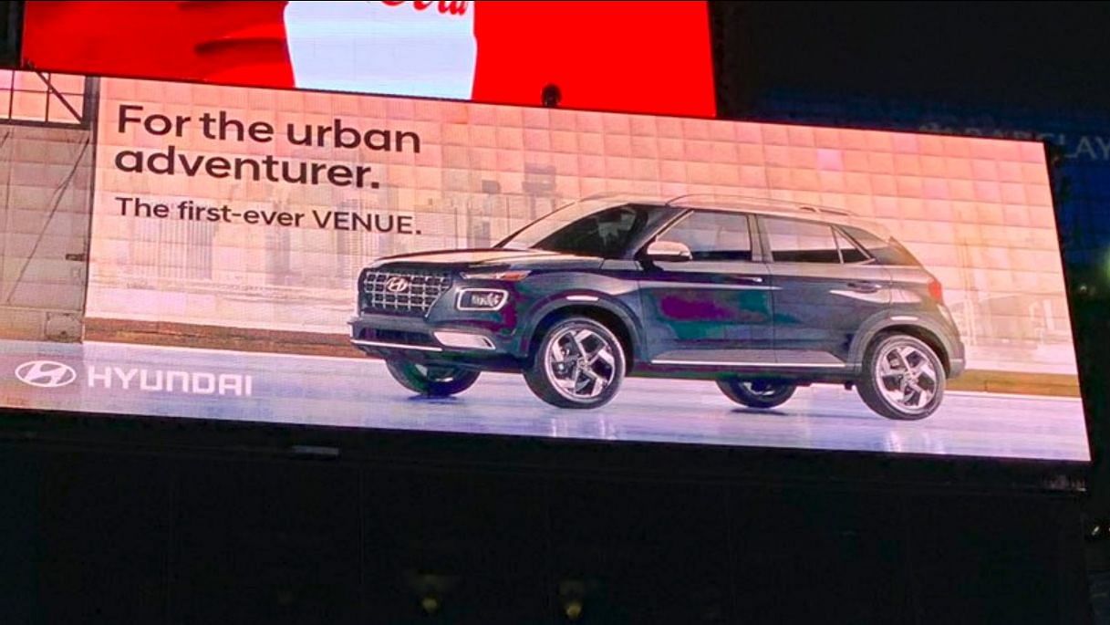 The Hyundai Venue was spotted on a billboard in New York ahead of the Auto Show there.