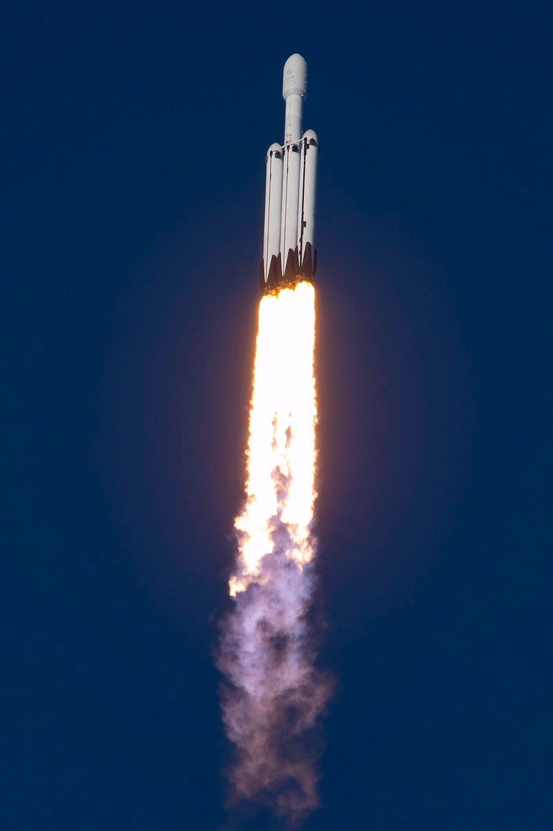 The Falcon Heavy is the most powerful rocket in use today, with 27 engines firing at liftoff – nine per booster.