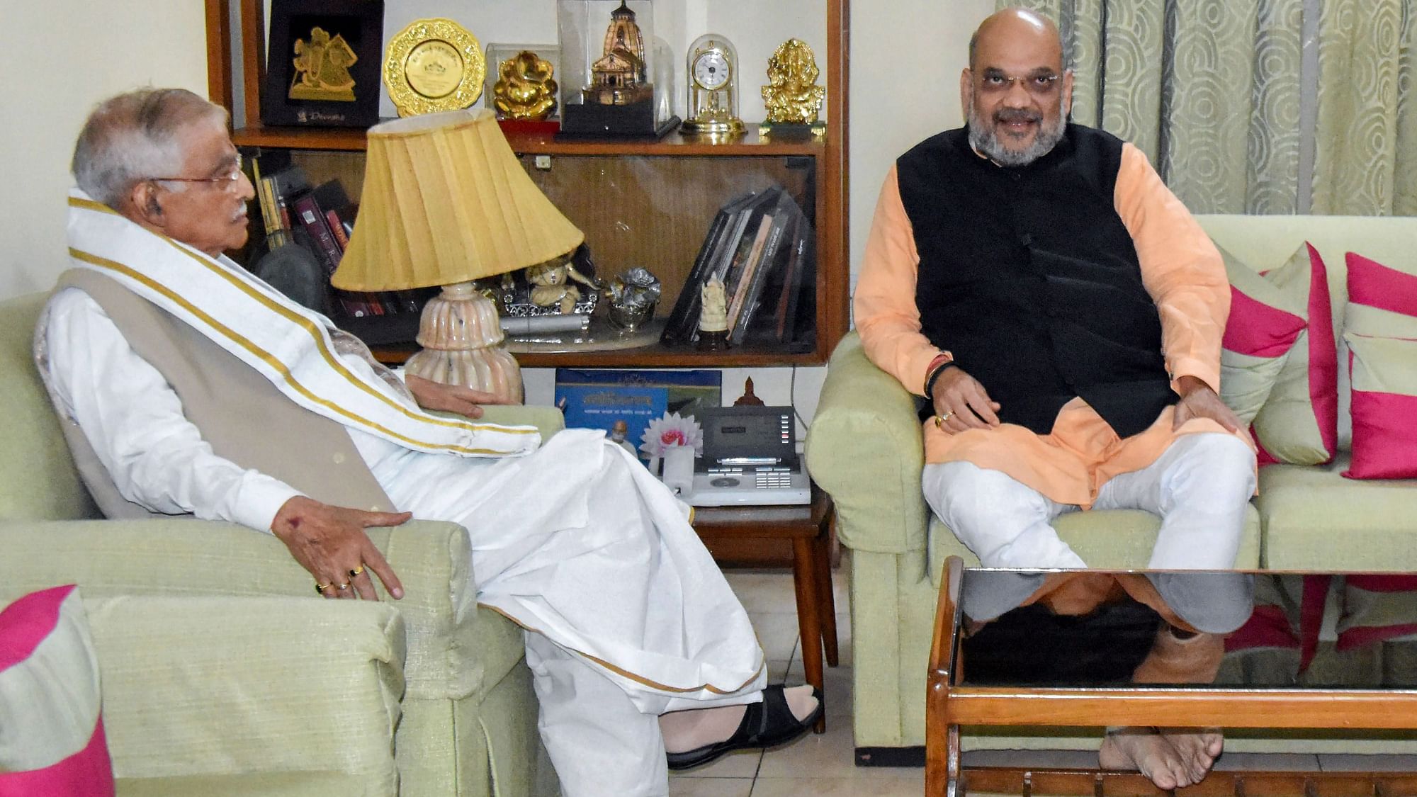 BJP President Amit Shah during a meeting with party veteran Murli Manohar Joshi at his residence in New Delhi.