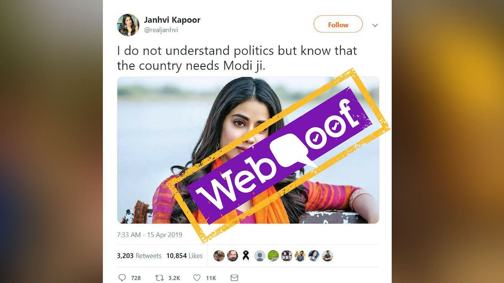A tweet in support of Prime Minister Narendra Modi by fake account of Janhvi Kapoor went viral.